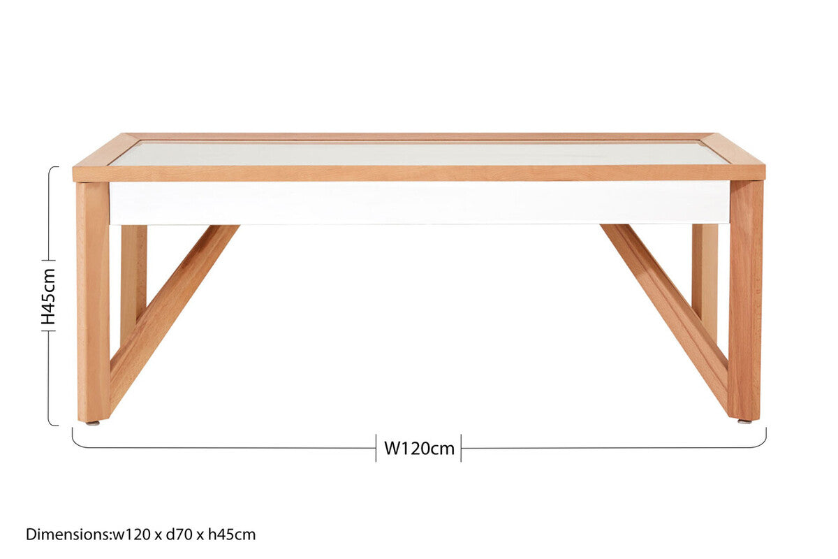Mirror Glass Top Coffee Table With Natural Wood Frame, Kensington Townhouse