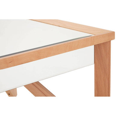 Mirror Glass Top Coffee Table With Natural Wood Frame, Kensington Townhouse