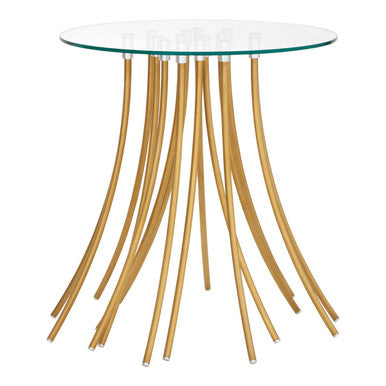 Tempered Glass Top Side Table With Gold Tree Leg Metal Base, Kensington Townhouse