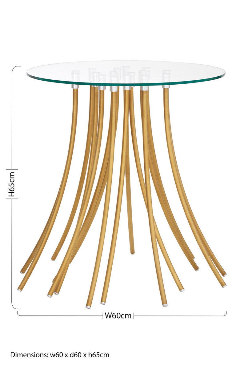 Tempered Glass Top Side Table With Gold Tree Leg Metal Base, Kensington Townhouse