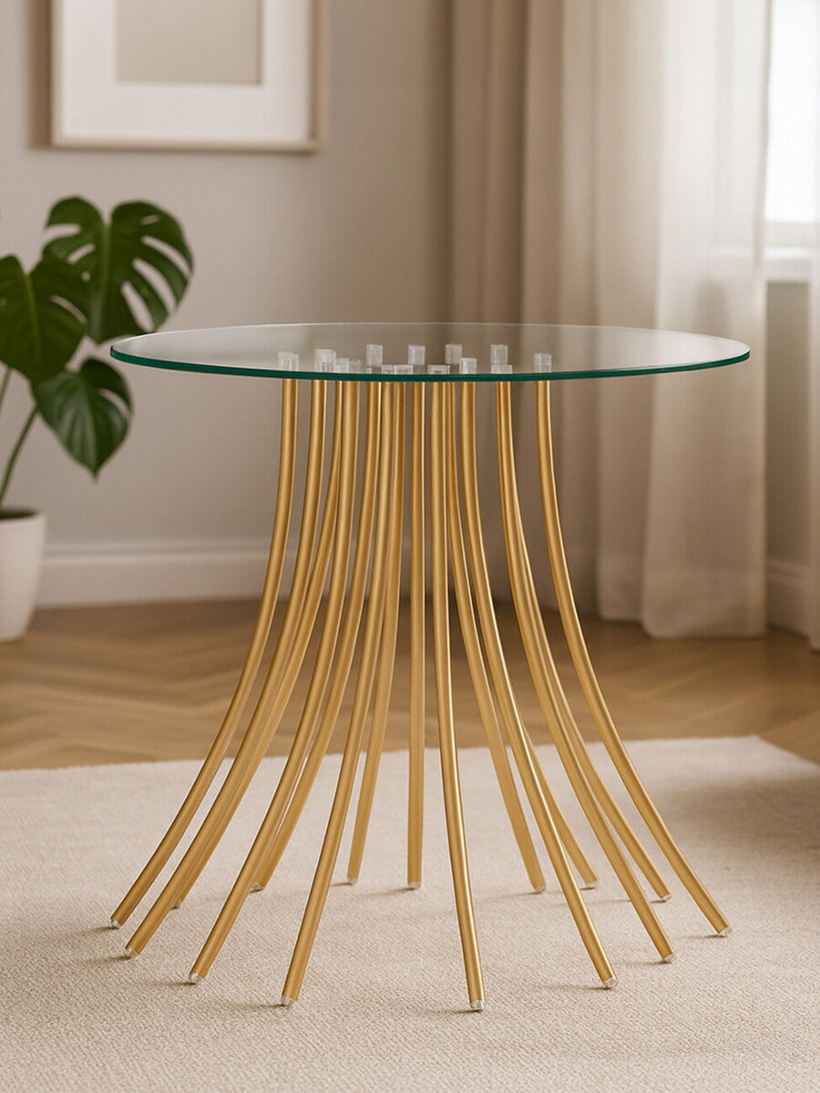 Tempered Glass Top Side Table With Gold Tree Leg Metal Base, Kensington Townhouse