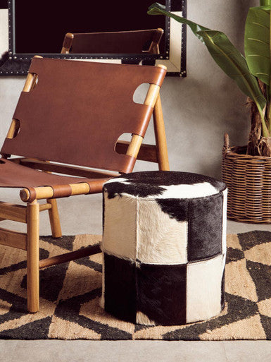 Kensington Townhouse Cowhide Hair On Leather Stool