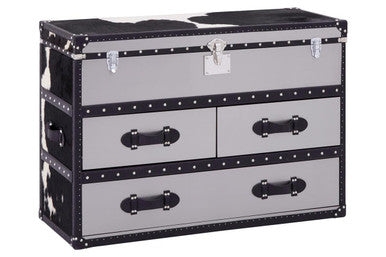 Kensington Townhouse Black & White Genuine Cowhide 3 Drawer Cabinet