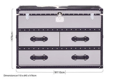 Kensington Townhouse Black & White Genuine Cowhide 3 Drawer Cabinet