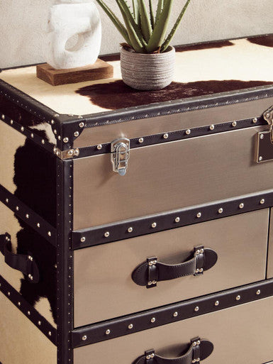 Kensington Townhouse Black & White Genuine Cowhide 3 Drawer Cabinet