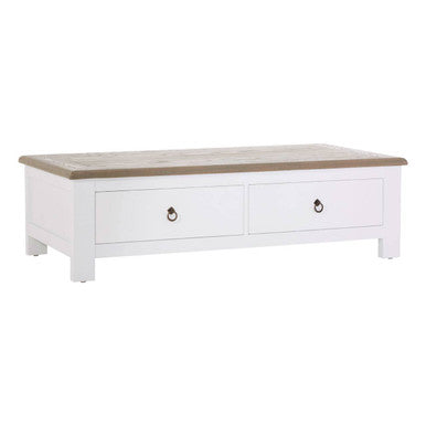 White Wooden Coffee Table With Natural Oak Top & 2 Storage Drawers, Hampstead