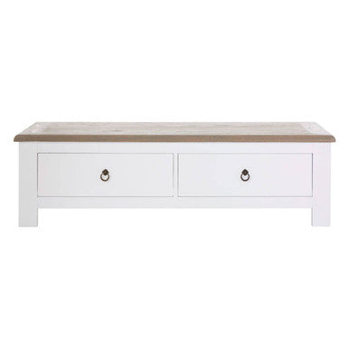 White Wooden Coffee Table With Natural Oak Top & 2 Storage Drawers, Hampstead