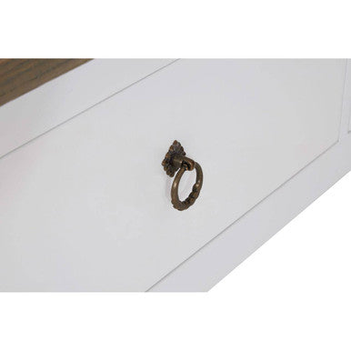 White Wooden Coffee Table With Natural Oak Top & 2 Storage Drawers, Hampstead