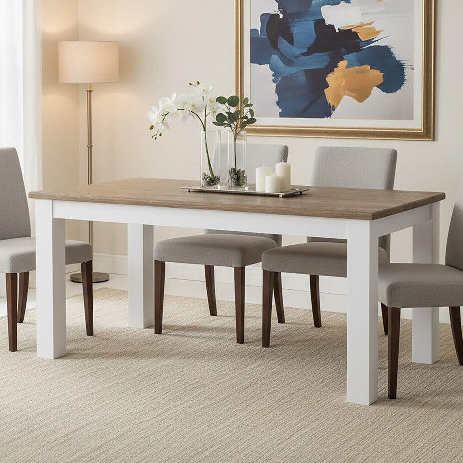 White Dining Table With Golden Oak Tabletop, Hampstead