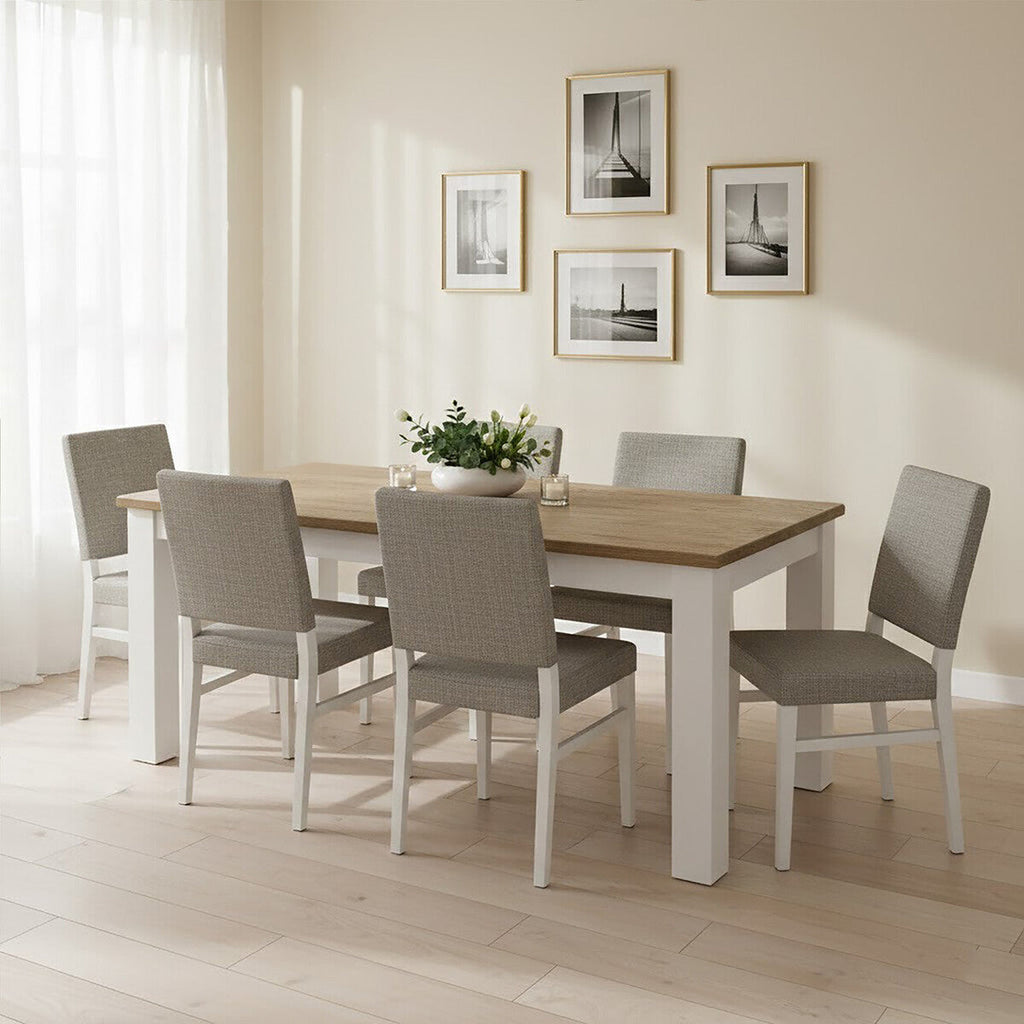 White Dining Table With Golden Oak Tabletop, Hampstead