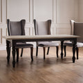 Natural Oak Veneer Wooden Dining Table With Black Carved Birchwood Legs, Kensington Townhouse