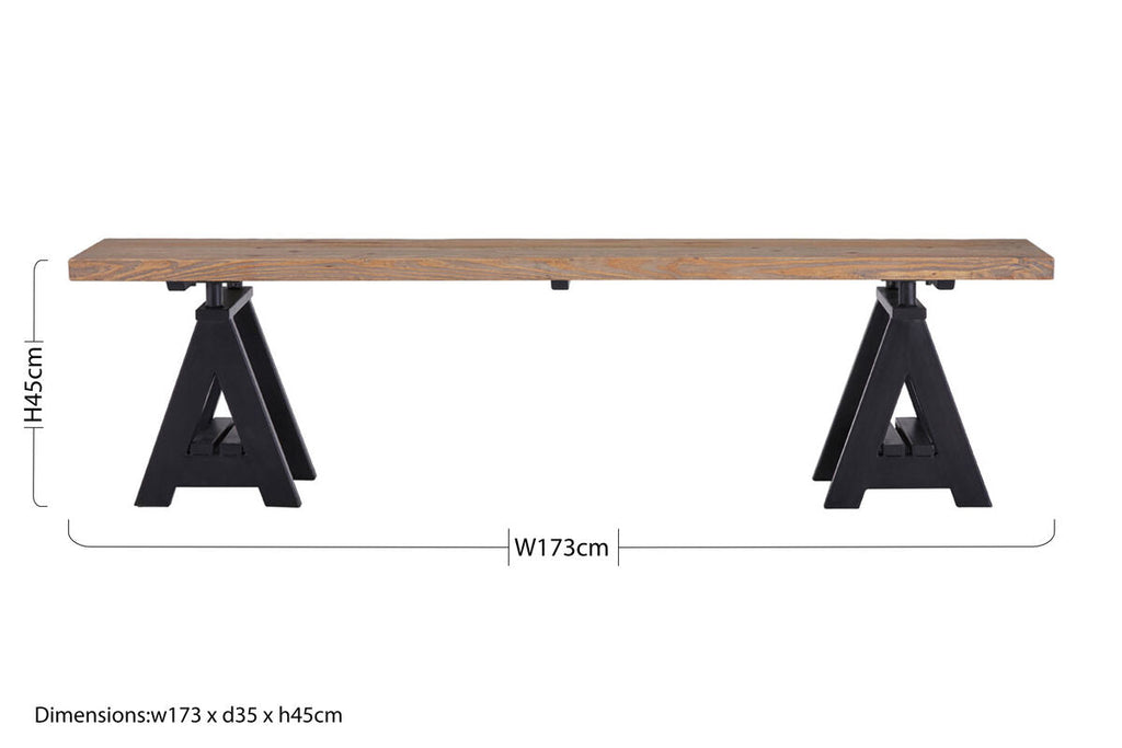 Hampstead Pine Wood Iron Black Industrial Bench