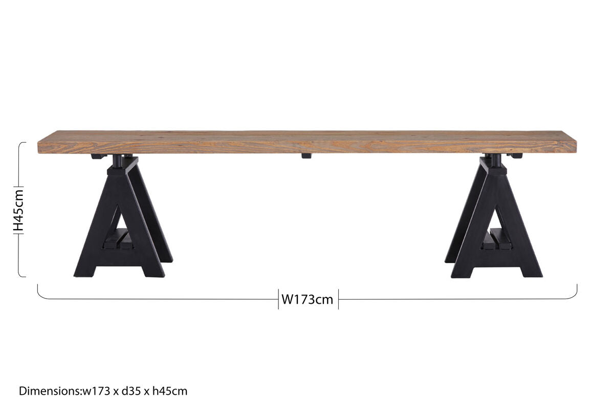 Hampstead Pine Wood Iron Black Industrial Bench