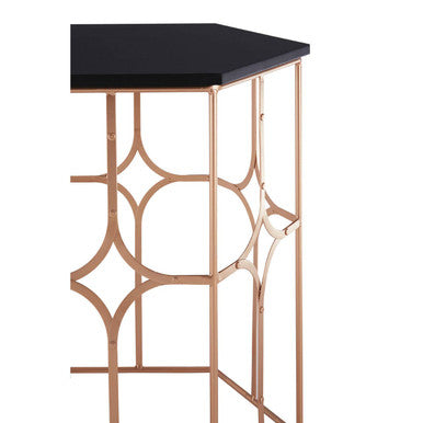 Set Of 2 Black Hexagon Top Nesting Side Tables With Rose Gold Metal Frames, Lexa