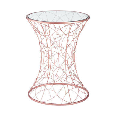 Concave Glass Top Side Table With Rose Gold Iron Frame, Lexa