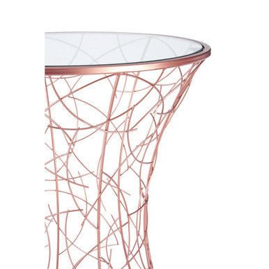 Concave Glass Top Side Table With Rose Gold Iron Frame, Lexa