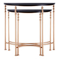 Set Of 2 Matte Black Tops Half Round Console Tables With Rose Gold Metal Legs, Lexa