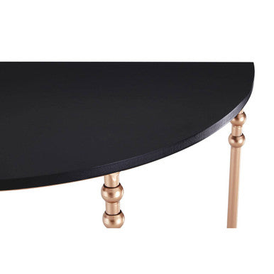 Set Of 2 Matte Black Tops Half Round Console Tables With Rose Gold Metal Legs, Lexa