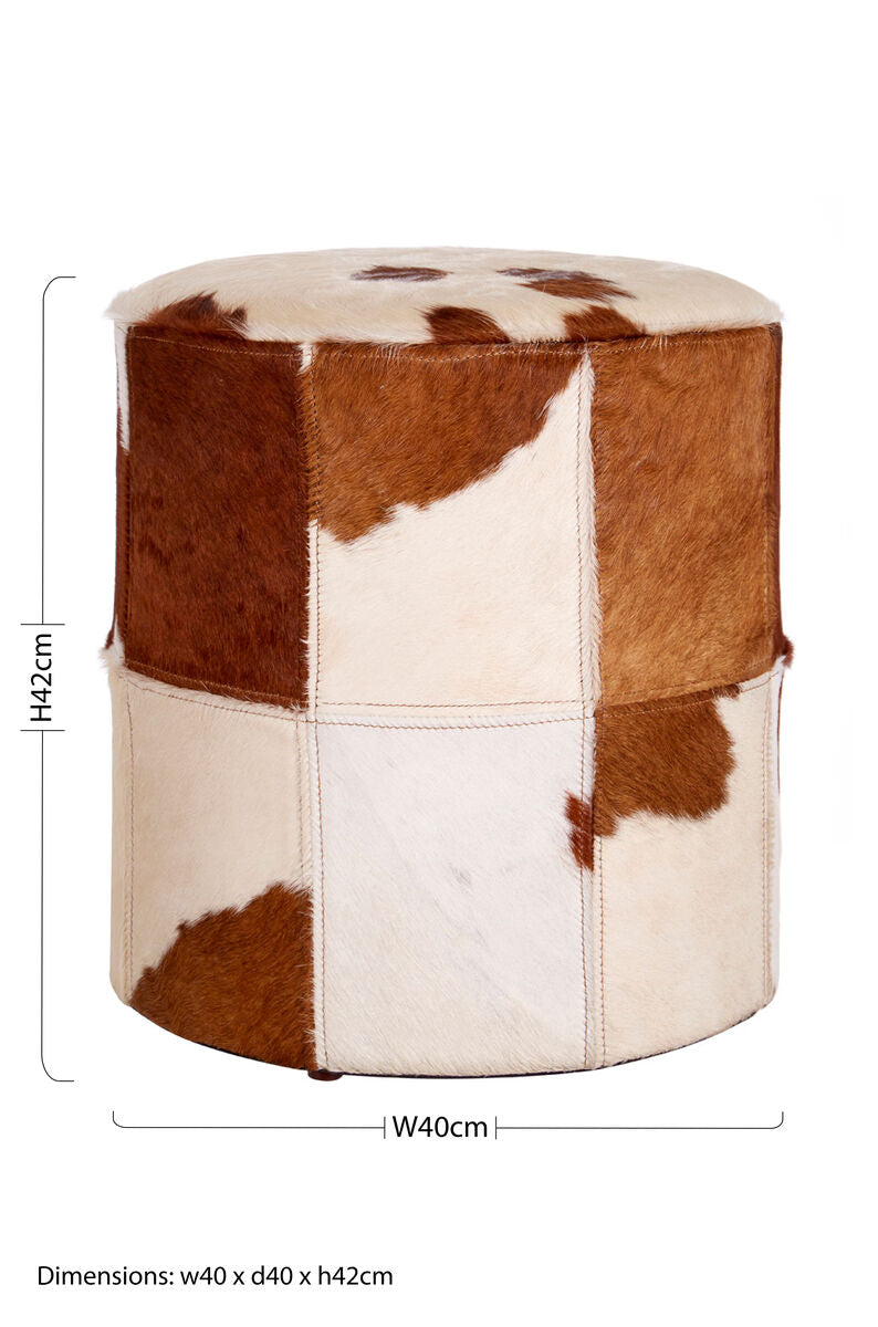 Kensington Townhouse Brown & White Cowhide Hair On Leather Stool