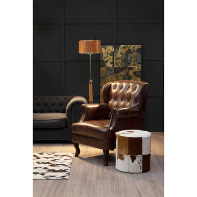 Kensington Townhouse Brown & White Cowhide Hair On Leather Stool