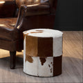 Kensington Townhouse Brown & White Cowhide Hair On Leather Stool