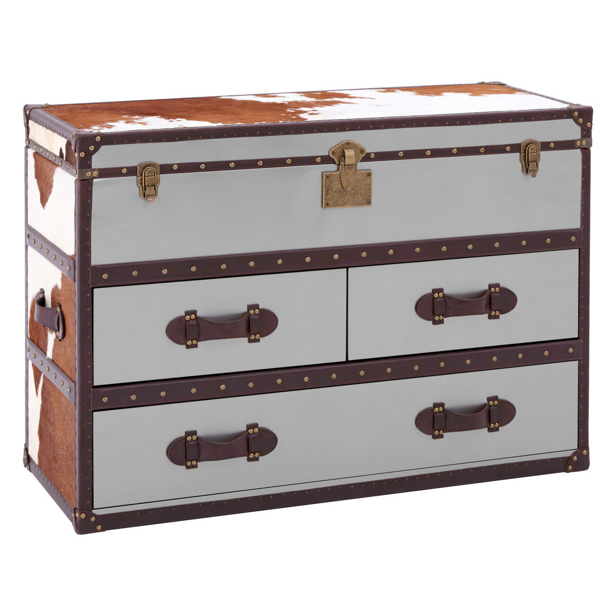 Kensington Townhouse Brown & White Cowhide Cabinet