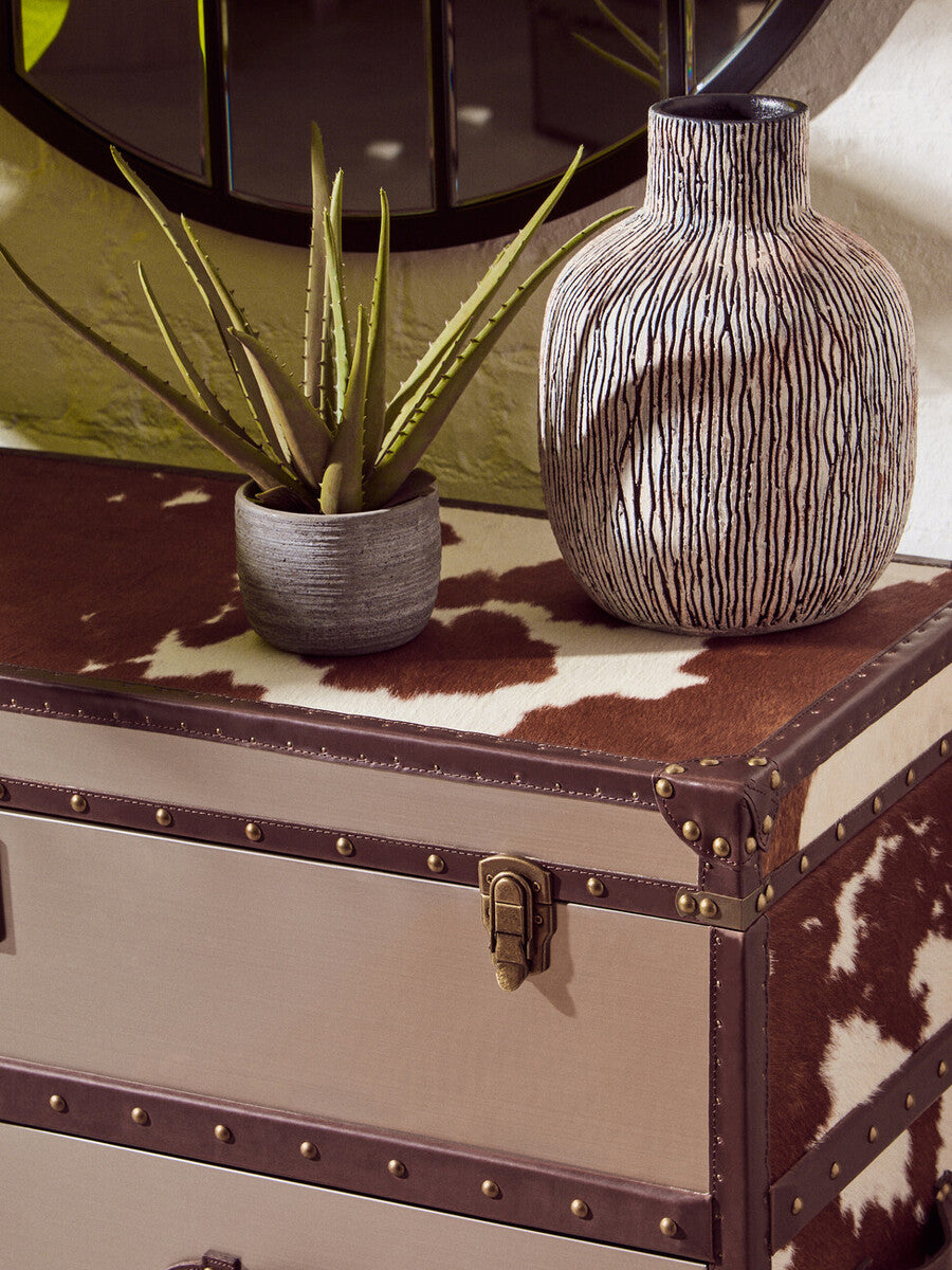 Kensington Townhouse Brown & White Cowhide Cabinet
