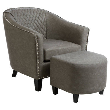 Derby Grey Leather Tub Chair With Footstool