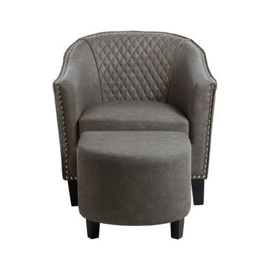 Derby Grey Leather Tub Chair With Footstool
