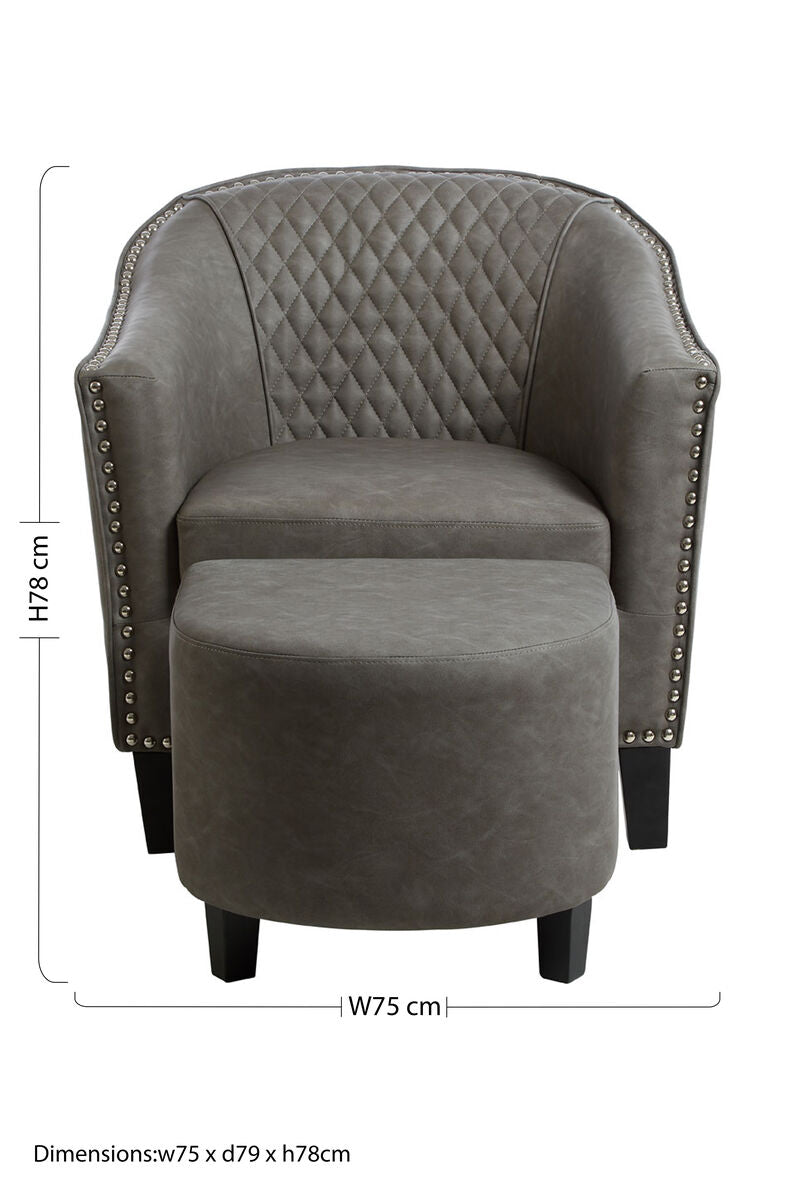 Derby Grey Leather Tub Chair With Footstool