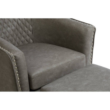 Derby Grey Leather Tub Chair With Footstool