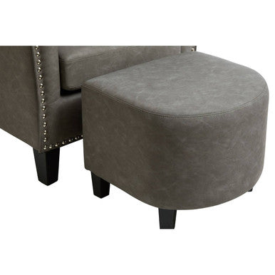 Derby Grey Leather Tub Chair With Footstool