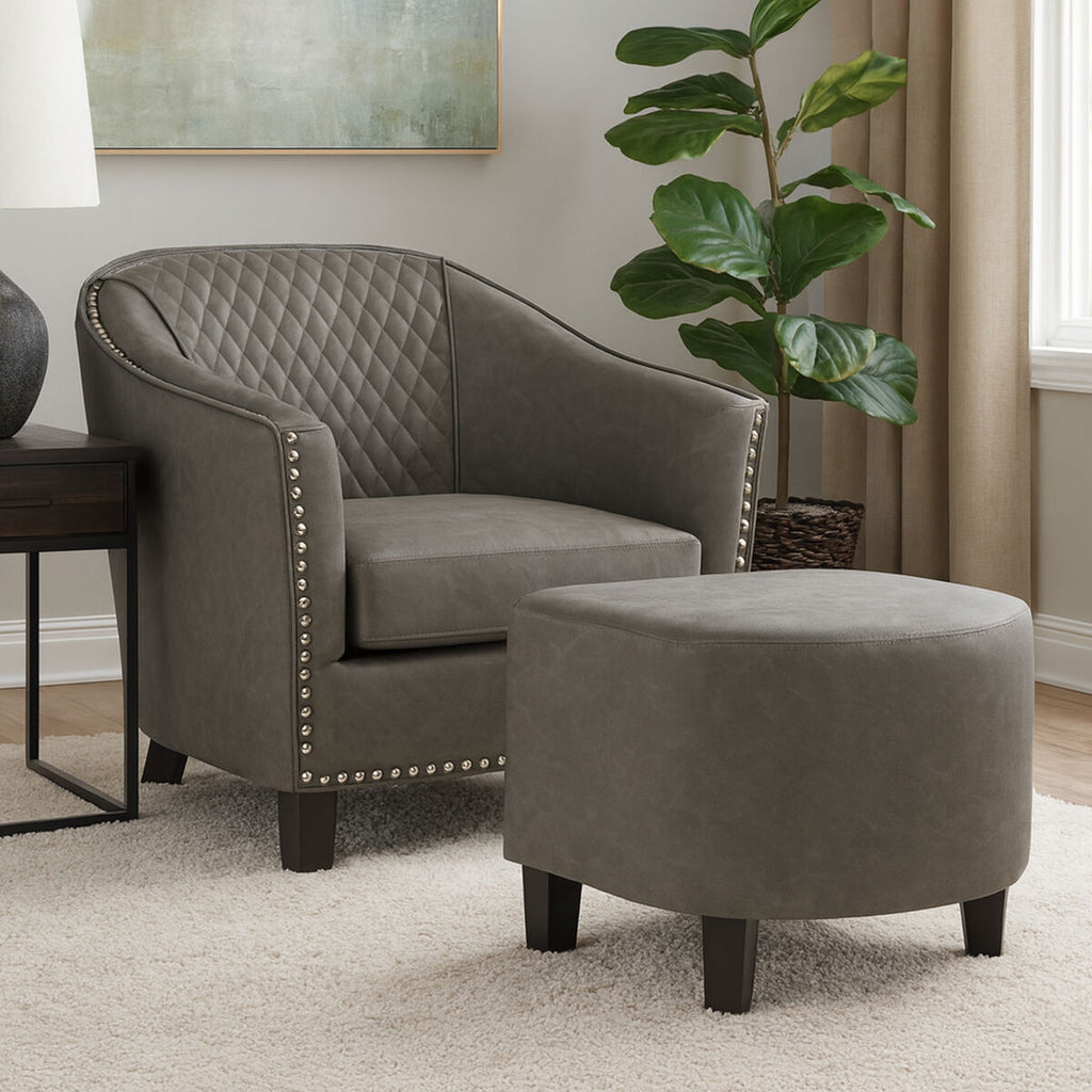 Derby Grey Leather Tub Chair With Footstool