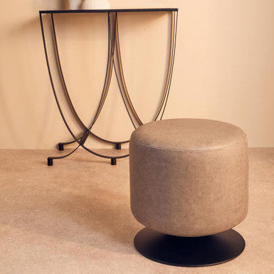 Dalston Ash Grey Leather Pouffe