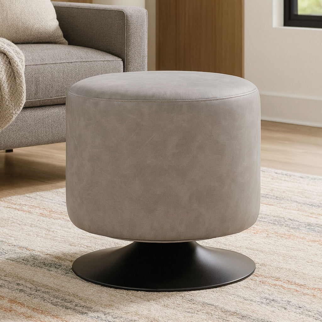 Dalston Ash Grey Leather Pouffe