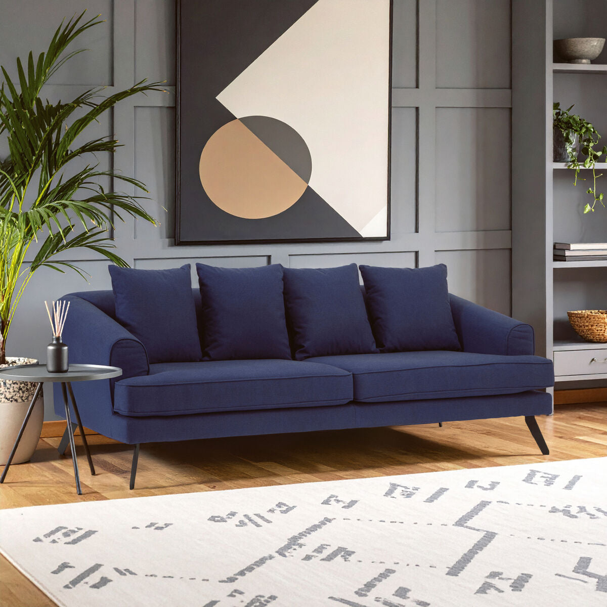 3 Seat Navy Fabric Sofa, Mylo