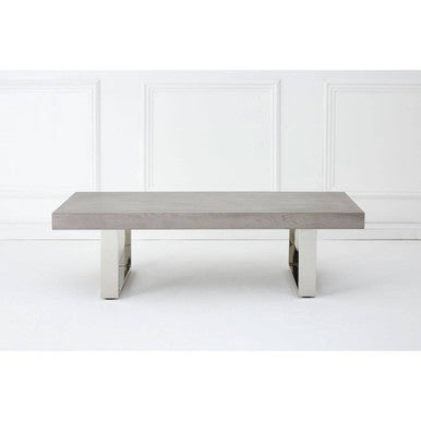 Grey Elm Wood Low Coffee Table With Silver U-Shaped Steel Legs, Ulmus