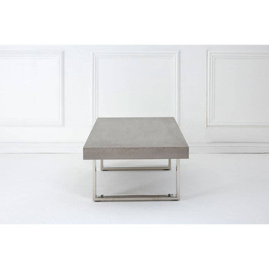 Grey Elm Wood Low Coffee Table With Silver U-Shaped Steel Legs, Ulmus
