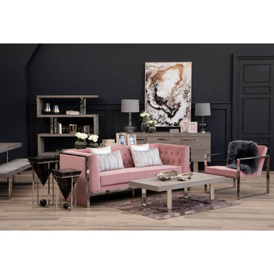 Grey Elm Wood Low Coffee Table With Silver U-Shaped Steel Legs, Ulmus