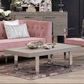 Grey Elm Wood Low Coffee Table With Silver U-Shaped Steel Legs, Ulmus