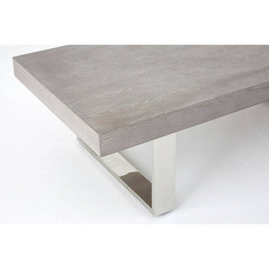 Grey Elm Wood Low Coffee Table With Silver U-Shaped Steel Legs, Ulmus