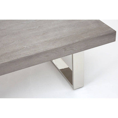 Grey Elm Wood Low Coffee Table With Silver U-Shaped Steel Legs, Ulmus
