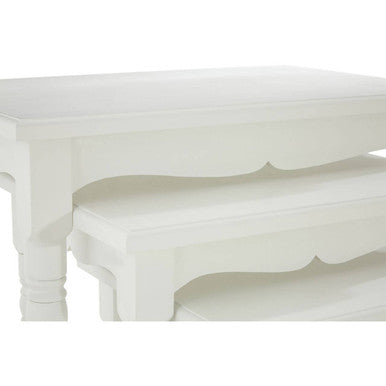 Set Of Three White Wooden Nesting Tables With Carved Detail, Hendra
