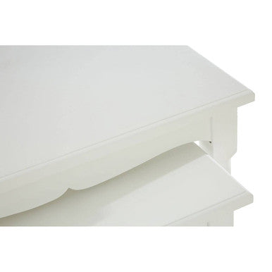 Set Of Three White Wooden Nesting Tables With Carved Detail, Hendra
