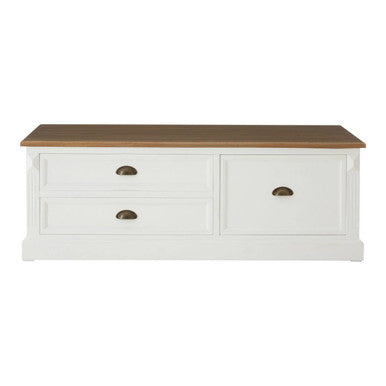 Fir Wood Veneer Top & White Wooden Coffee Table With 3 Drawers, Hardwick