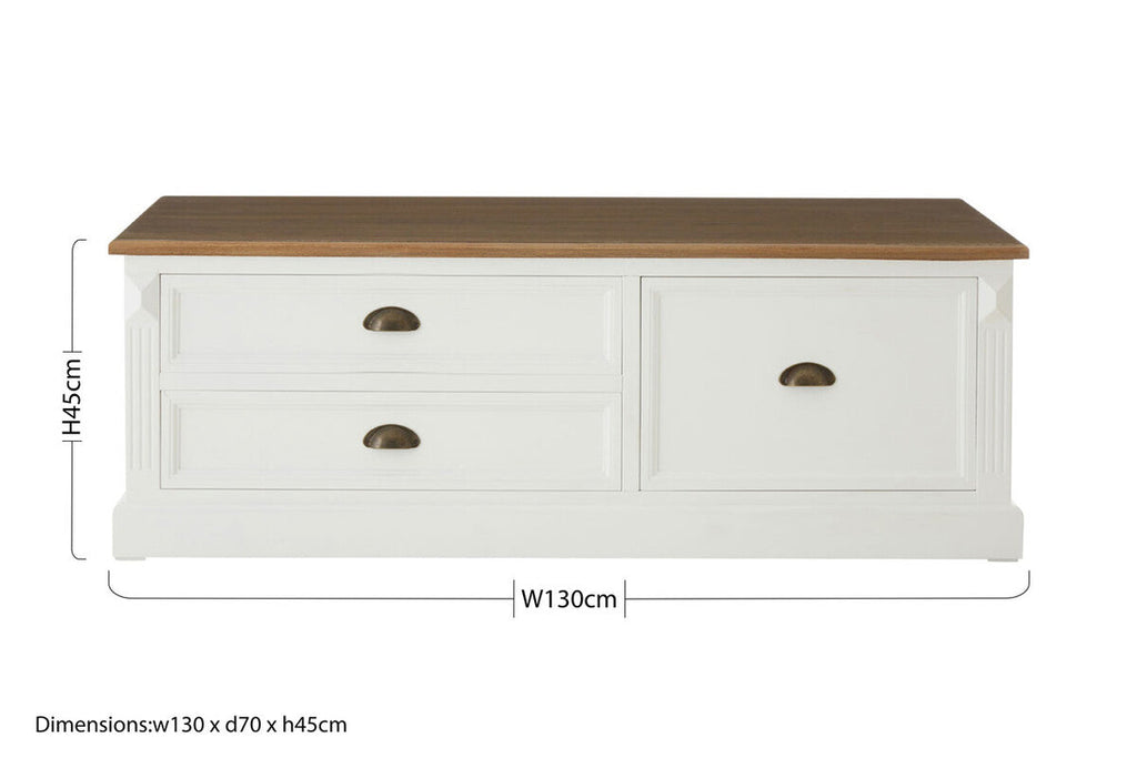 Fir Wood Veneer Top & White Wooden Coffee Table With 3 Drawers, Hardwick
