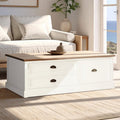 Fir Wood Veneer Top & White Wooden Coffee Table With 3 Drawers, Hardwick