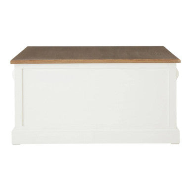 Fir Wood Veneer Top & White Wooden Square Coffee Table With 3 Drawers, Hardwick