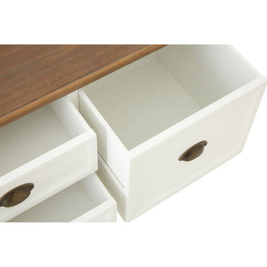 Fir Wood Veneer Top & White Wooden Square Coffee Table With 3 Drawers, Hardwick