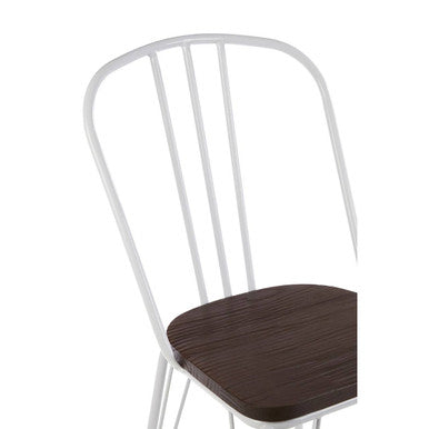 District White Metal Frame With Elm Wood Dining Chair